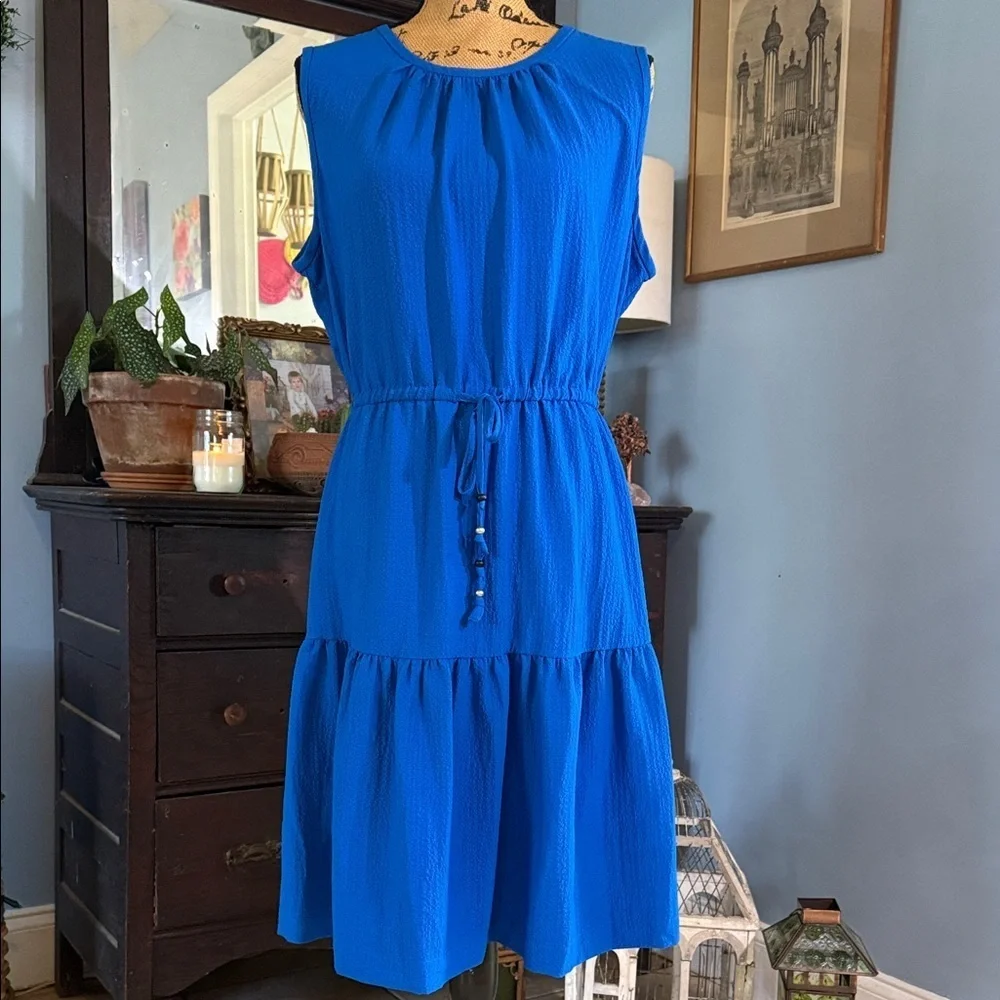 Calvin Klein Sleeveless Tiered Dress in Capri Blue Size 16